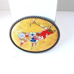 Princess and Butch Oval Belt Buckle Glossy Abstract Art Stag Deer Elk